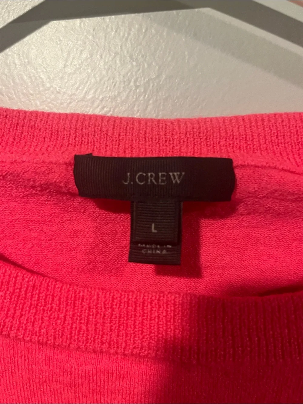 J. Crew Hot Pink Crewneck Long Sleeve Sweater 100% Merino Wool